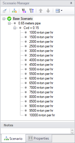 The Scenario Manager on the Quick Access panel with scenarios defined for different solids concentrations.